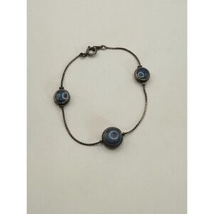 Vintage Silver Tone Blue Enamel Station Bracelet